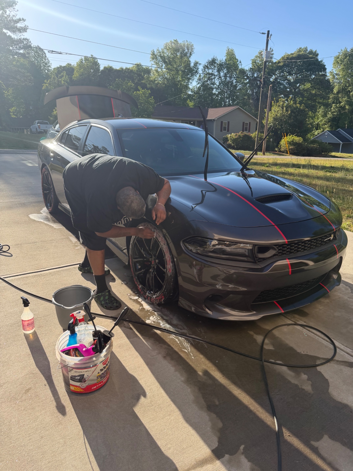 Charger wheel hand wash in progress